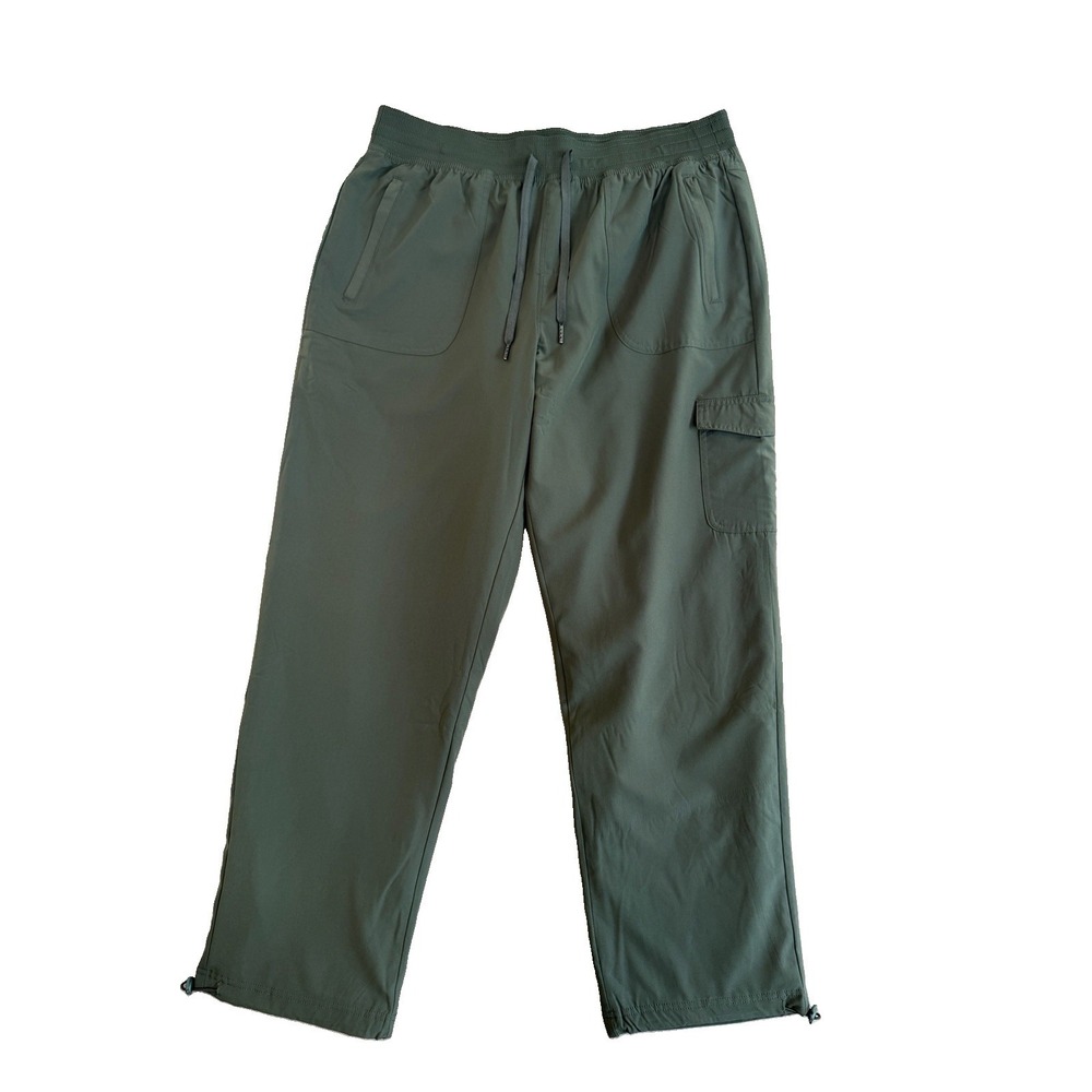 Eddie Bauer Green Flannel Lined Jogger Pants Sz XL Outdoor Pockets Softshell